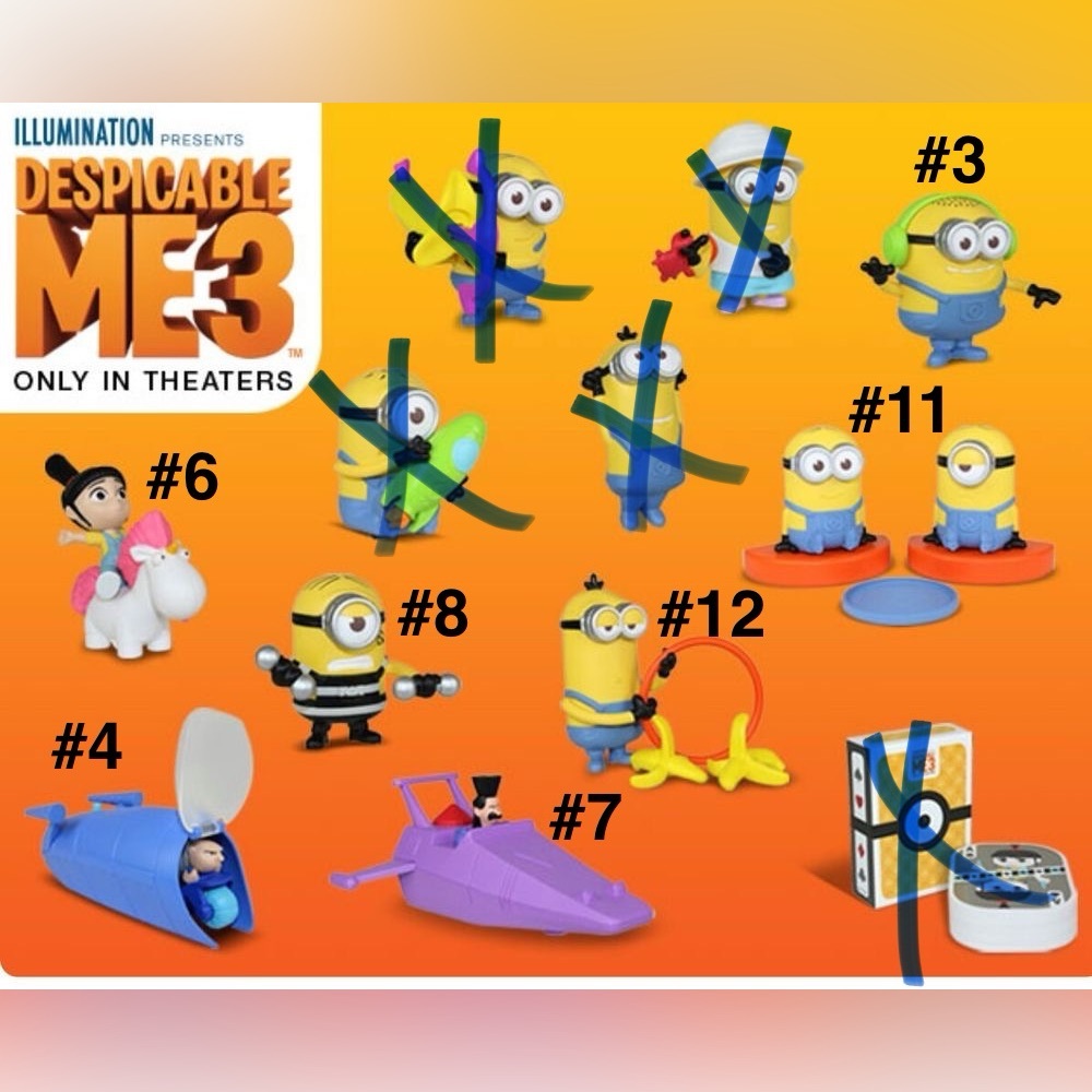 Despicable Me 3 Minion Happy Meal Toy Set of 7 Sealed/New 2017 #008